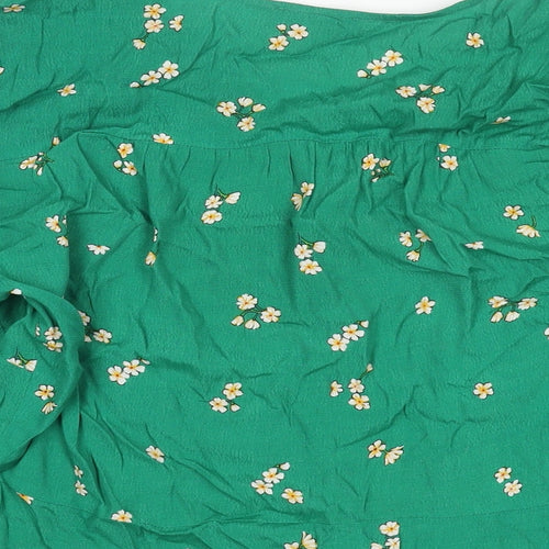 Warehouse Womens Green Floral Viscose Basic Blouse Size 14 V-Neck