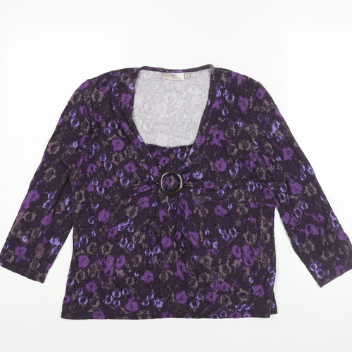 CC Womens Purple Geometric Viscose Basic Blouse Size M V-Neck - Buckle Detail