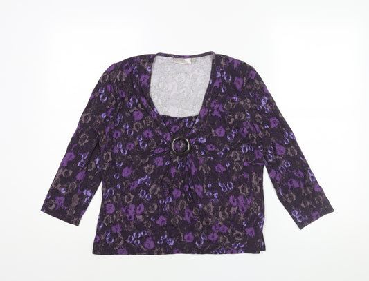 CC Womens Purple Geometric Viscose Basic Blouse Size M V-Neck - Buckle Detail