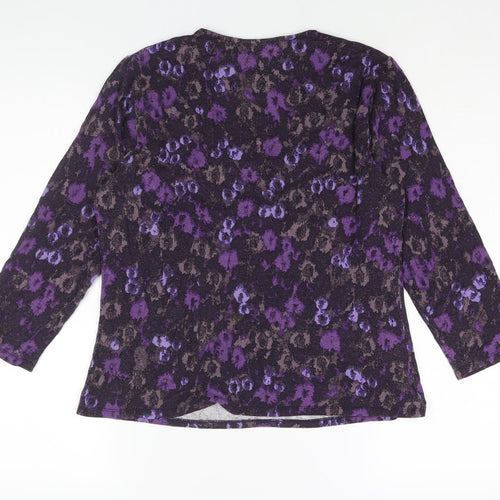 CC Womens Purple Geometric Viscose Basic Blouse Size M V-Neck - Buckle Detail