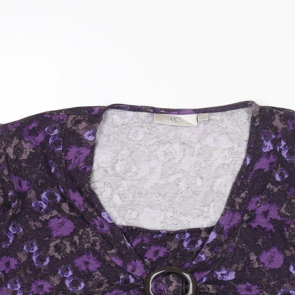 CC Womens Purple Geometric Viscose Basic Blouse Size M V-Neck - Buckle Detail