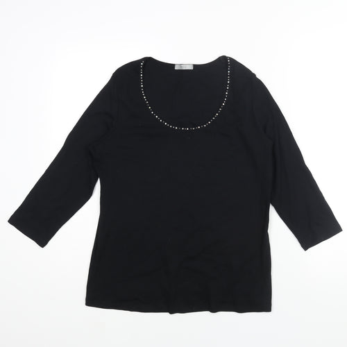 Marks and Spencer Womens Black Cotton Basic Blouse Size 16 Scoop Neck - Rhinestone Detail