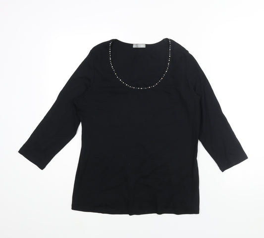 Marks and Spencer Womens Black Cotton Basic Blouse Size 16 Scoop Neck - Rhinestone Detail