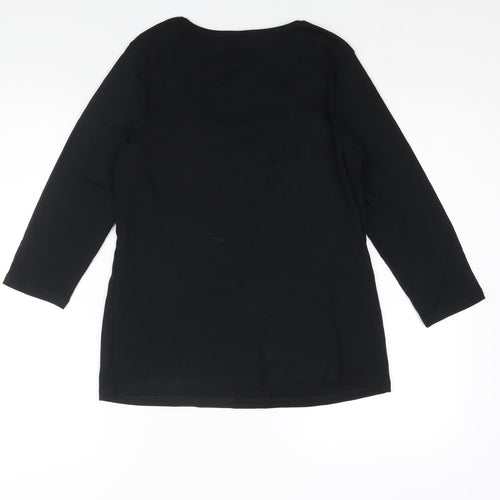 Marks and Spencer Womens Black Cotton Basic Blouse Size 16 Scoop Neck - Rhinestone Detail