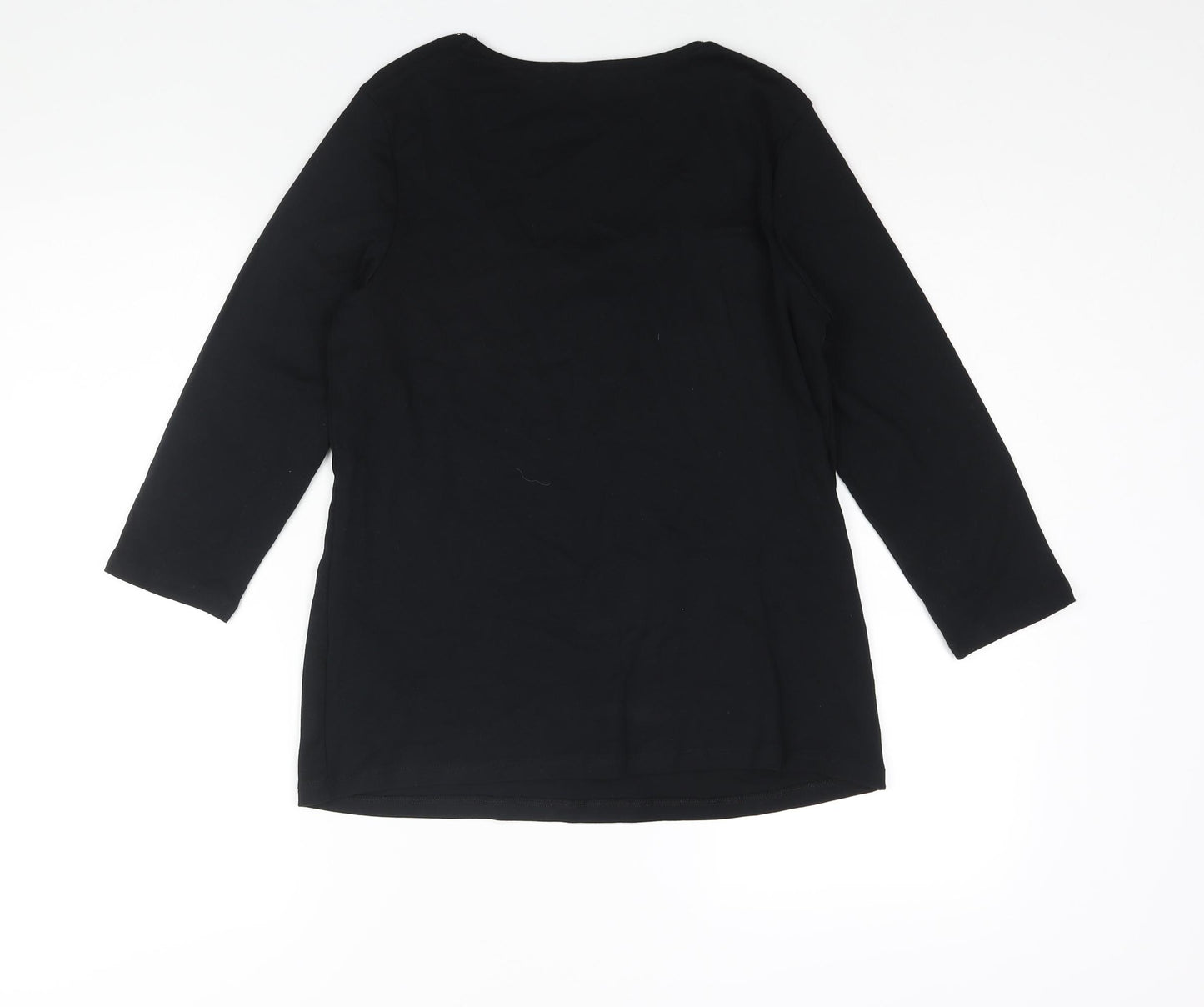 Marks and Spencer Womens Black Cotton Basic Blouse Size 16 Scoop Neck - Rhinestone Detail