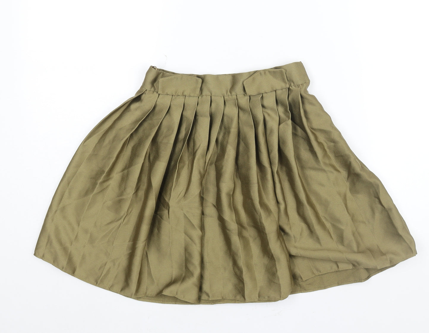 River Island Womens Green Polyester Pleated Skirt Size 6 Zip - Pocket Detail