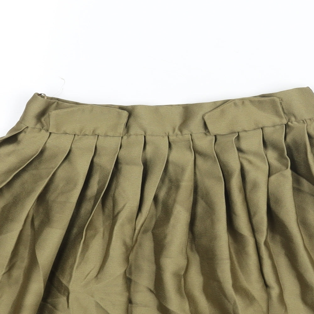 River Island Womens Green Polyester Pleated Skirt Size 6 Zip - Pocket Detail