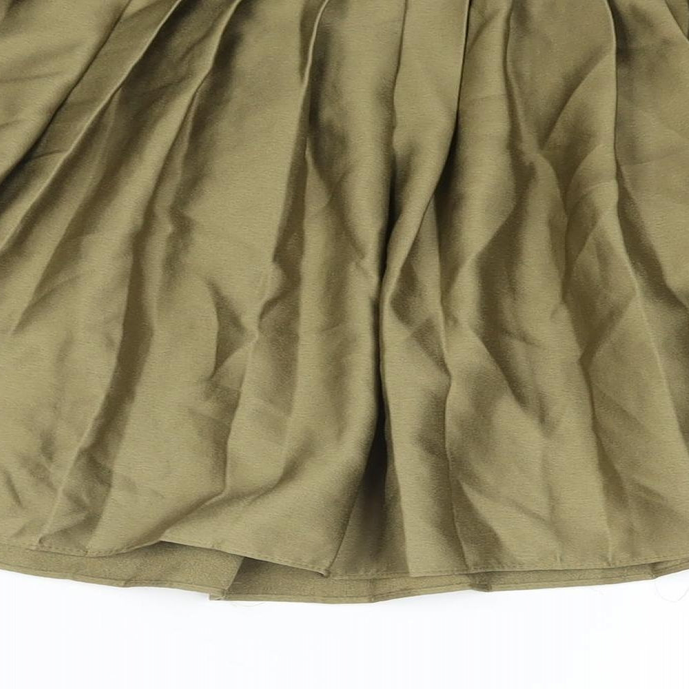 River Island Womens Green Polyester Pleated Skirt Size 6 Zip - Pocket Detail