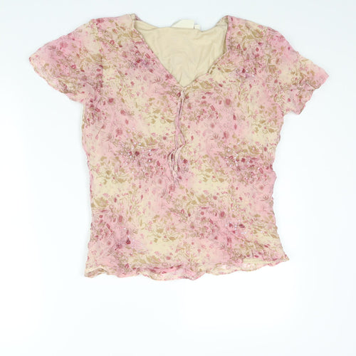 EWM Womens Multicoloured Floral Viscose Basic Blouse Size 14 V-Neck - Sequin Detail