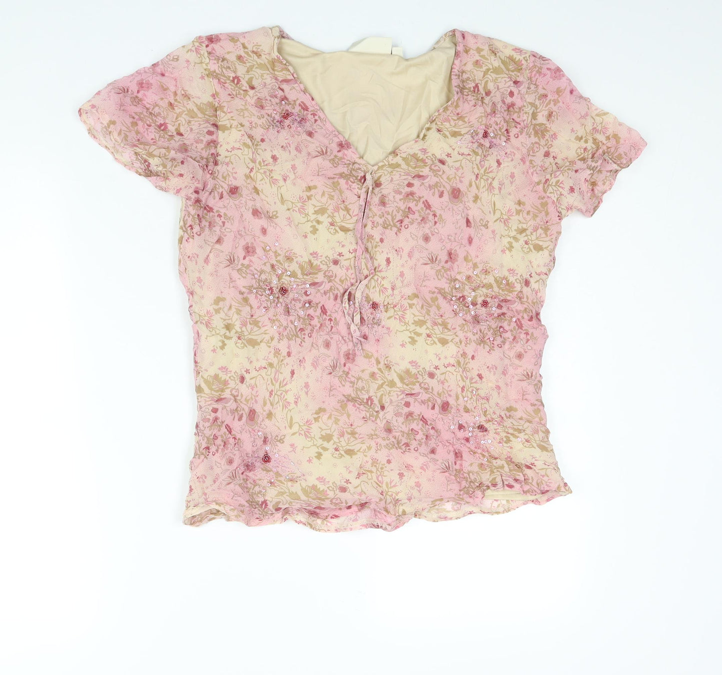 EWM Womens Multicoloured Floral Viscose Basic Blouse Size 14 V-Neck - Sequin Detail