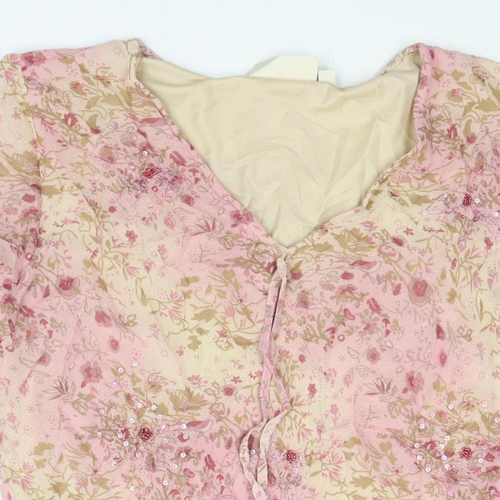 EWM Womens Multicoloured Floral Viscose Basic Blouse Size 14 V-Neck - Sequin Detail