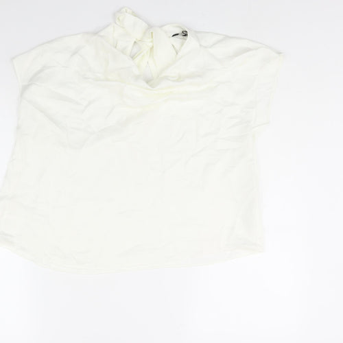 Zara Womens Ivory Polyester Basic Blouse Size L Cowl Neck