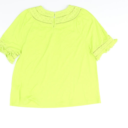 Marks and Spencer Womens Green Polyester Basic Blouse Size 14 Round Neck - Lace Trim