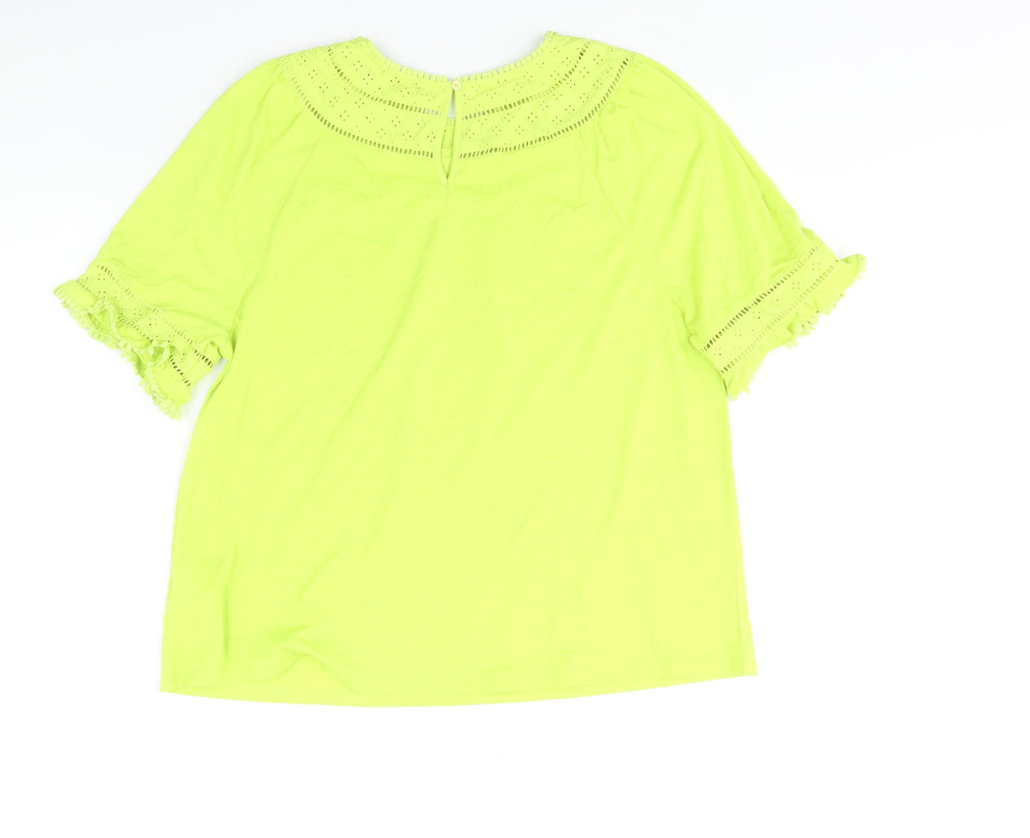 Marks and Spencer Womens Green Polyester Basic Blouse Size 14 Round Neck - Lace Trim