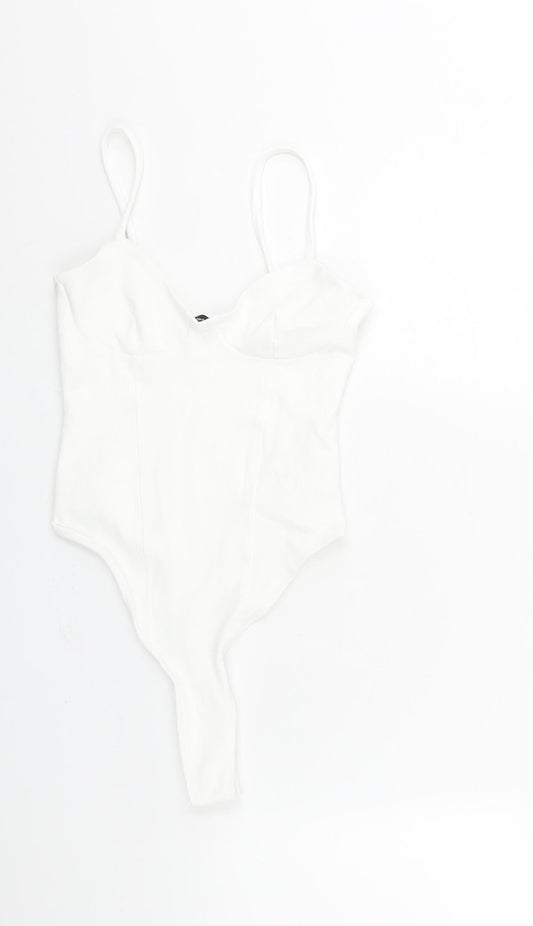 Bershka Womens White Polyester Bodysuit One-Piece Size S Pullover