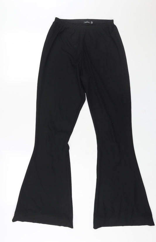 Boohoo Womens Black Polyester Trousers Size 14 L31 in Regular