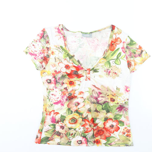 Wallis Womens Multicoloured Floral Viscose Basic Blouse Size 16 V-Neck - Bow Detail