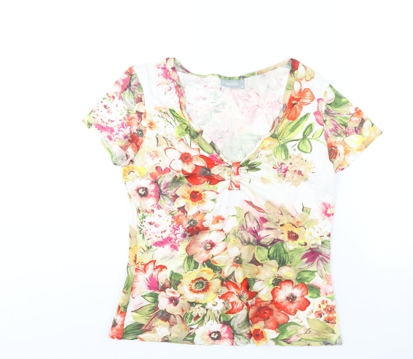 Wallis Womens Multicoloured Floral Viscose Basic Blouse Size 16 V-Neck - Bow Detail