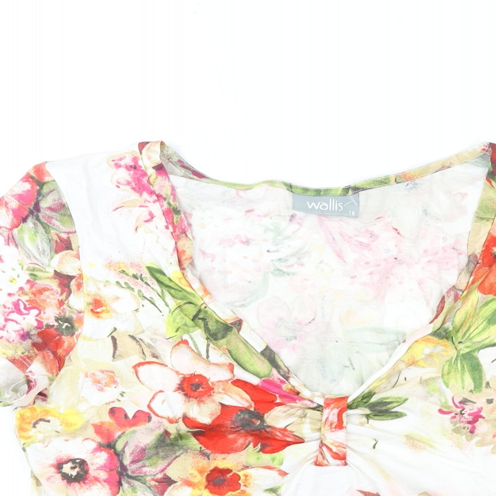 Wallis Womens Multicoloured Floral Viscose Basic Blouse Size 16 V-Neck - Bow Detail