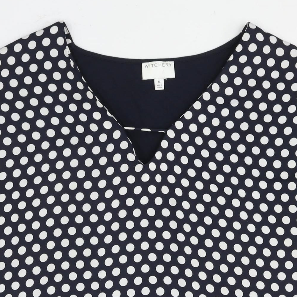 Witchery Womens Blue Polyester Basic Blouse Size M V-Neck - Polka Dot Print