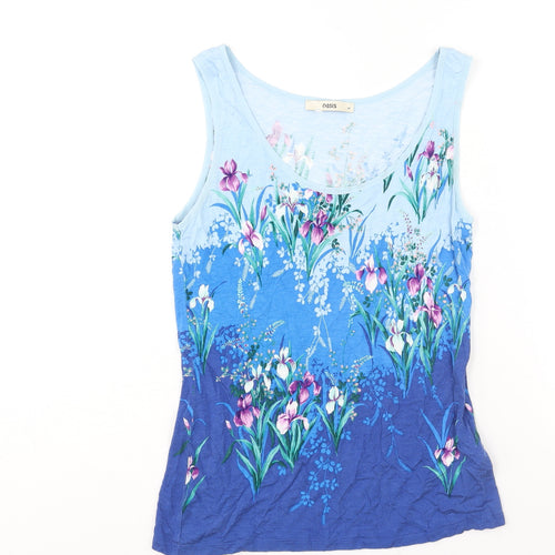 Oasis Womens Blue Geometric Viscose Camisole Blouse Size M Scoop Neck - Floral Print