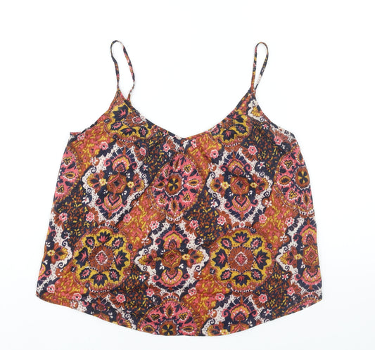 H&M Womens Multicoloured Geometric Polyester Camisole Blouse Size S Scoop Neck