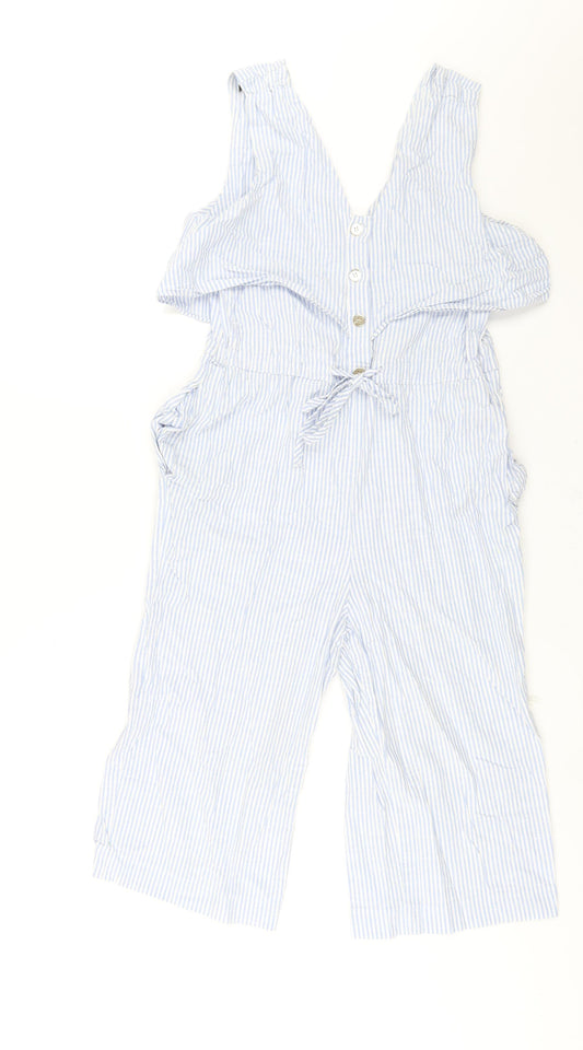 Zara Womens Blue Striped Cotton Jumpsuit One-Piece Size M L16 in Button