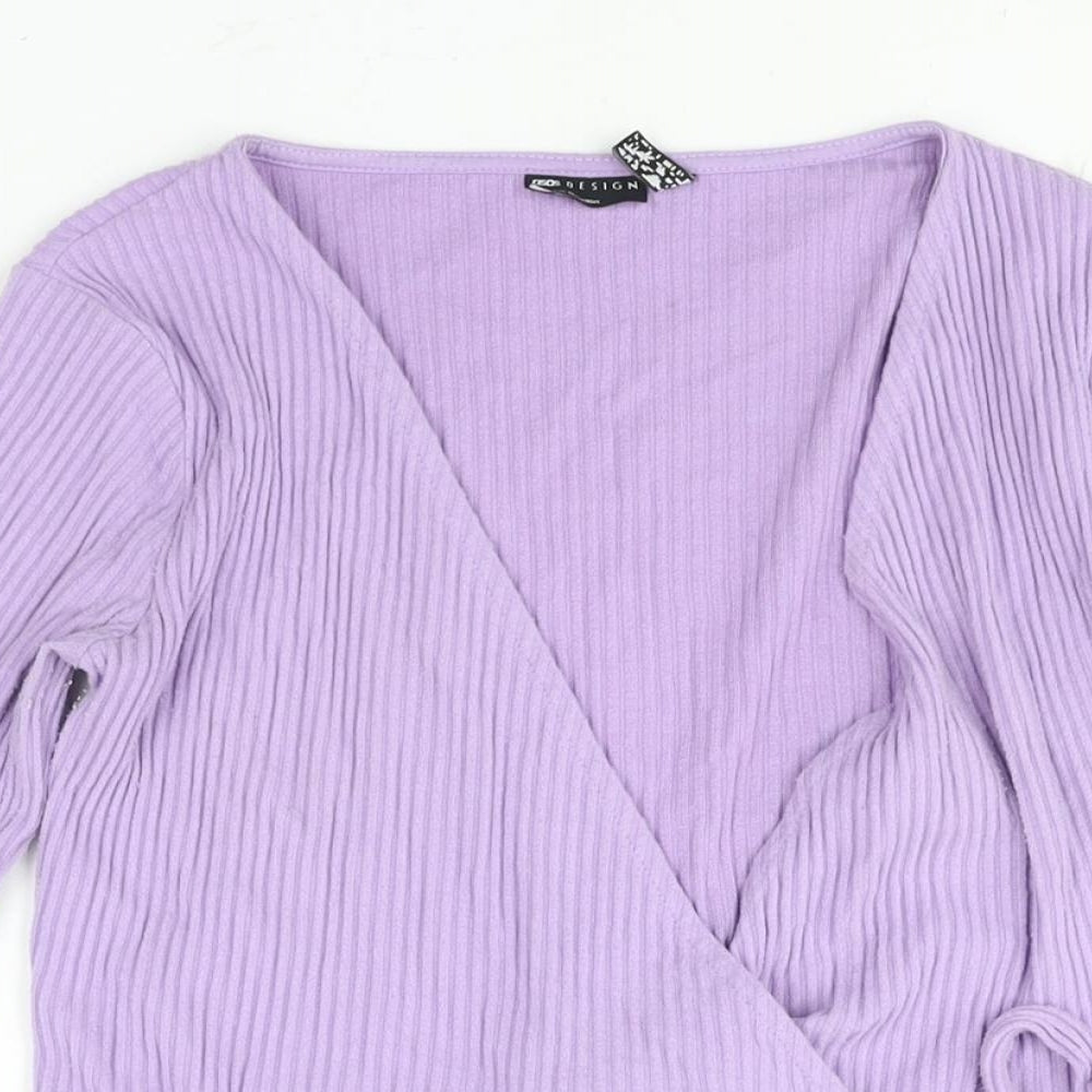 ASOS Womens Purple Polyester Wrap Blouse Size 8 V-Neck - Ribbed