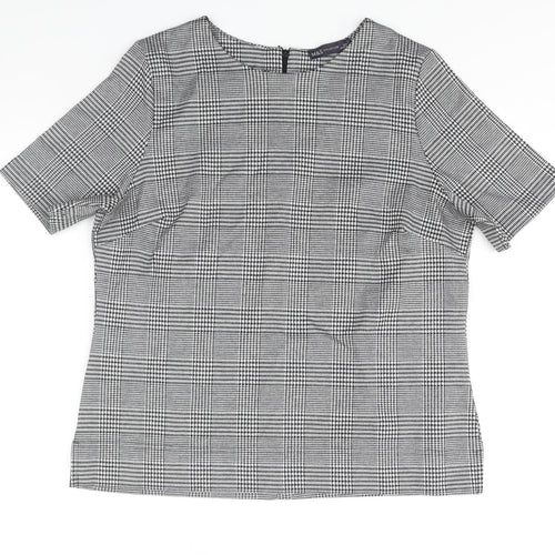 Marks and Spencer Womens Grey Check Polyester Basic Blouse Size 14 Round Neck