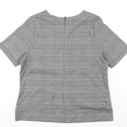 Marks and Spencer Womens Grey Check Polyester Basic Blouse Size 14 Round Neck