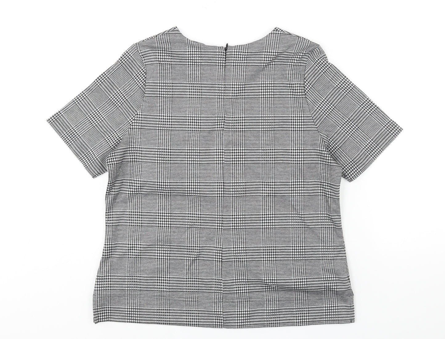 Marks and Spencer Womens Grey Check Polyester Basic Blouse Size 14 Round Neck