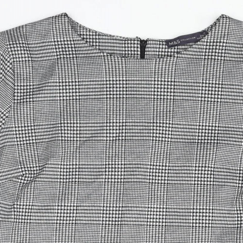 Marks and Spencer Womens Grey Check Polyester Basic Blouse Size 14 Round Neck