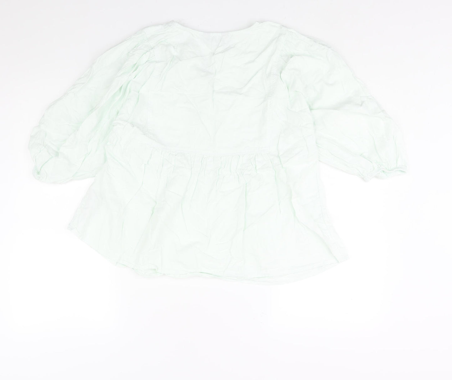 Marks and Spencer Womens Green Linen Basic Blouse Size 14 V-Neck