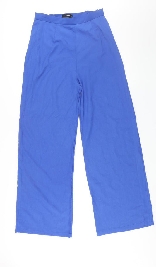 PRETTYLITTLETHING Womens Blue Polyester Trousers Size 12 L32 in Regular Zip