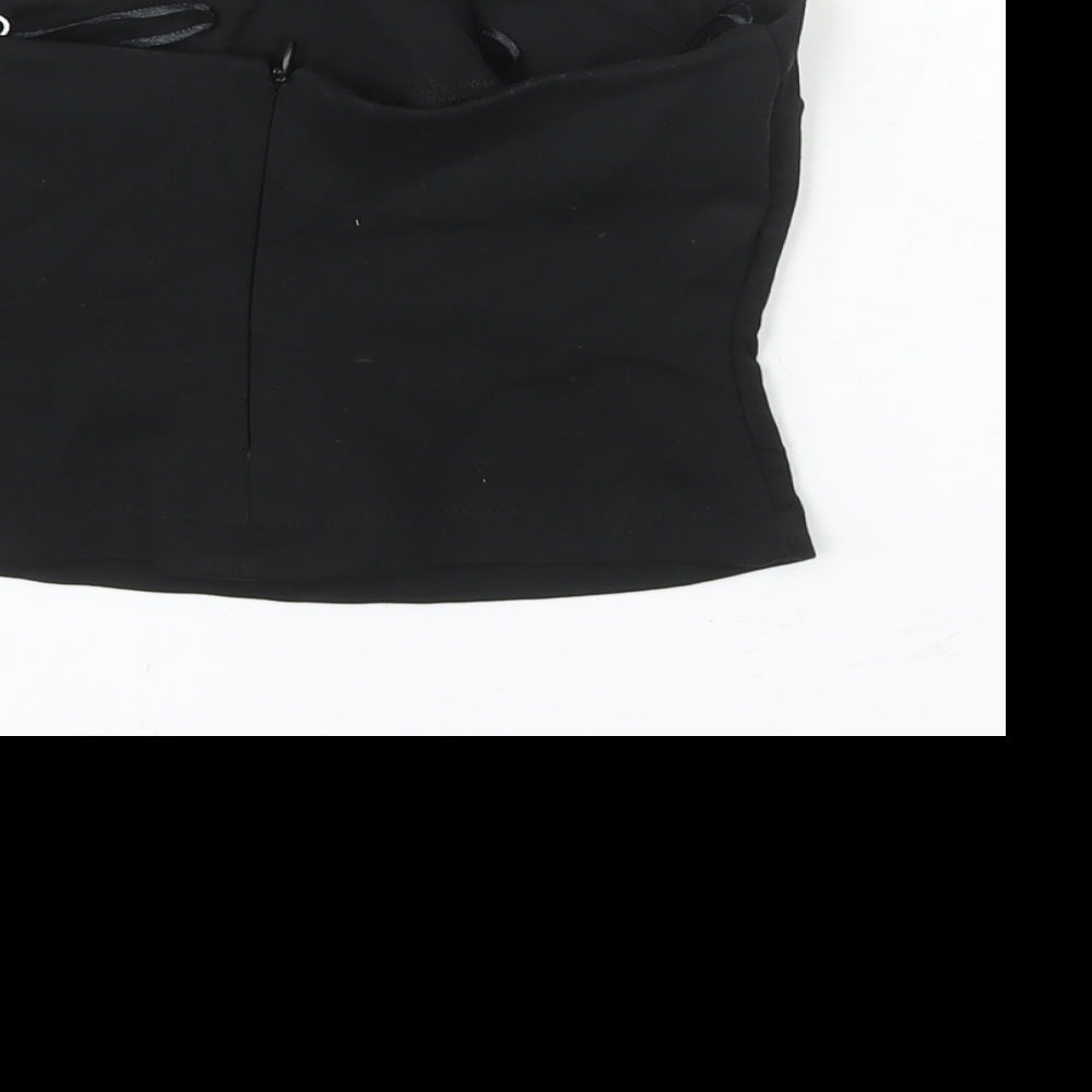 Zara Womens Black Cotton Cropped Blouse Size S Square Neck