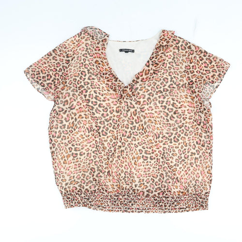 Roman Womens Multicoloured Animal Print Polyester Basic Blouse Size 16 V-Neck - Leopard Print