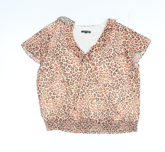 Roman Womens Multicoloured Animal Print Polyester Basic Blouse Size 16 V-Neck - Leopard Print