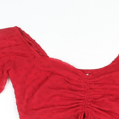 Hollister Womens Red Polyester Cropped Blouse Size S Sweetheart - Rouched Drawstring Frill