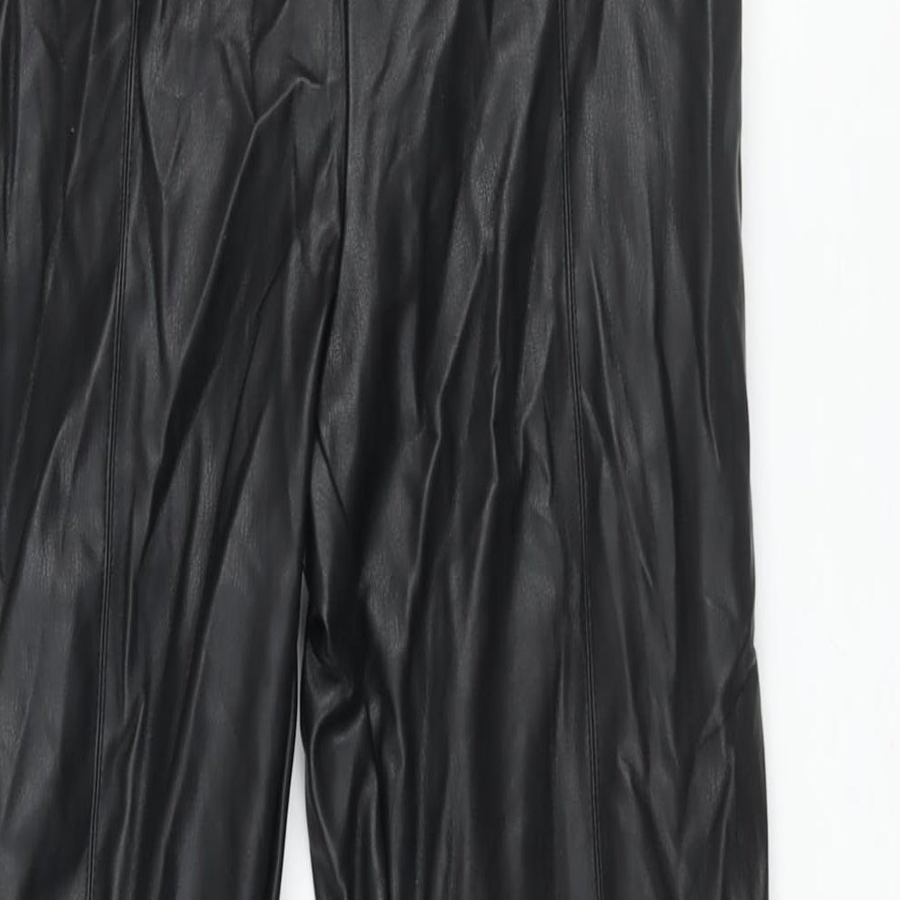 Zara Womens Black Polyurethane Trousers Size M L29 in Regular Zip - Leather Look