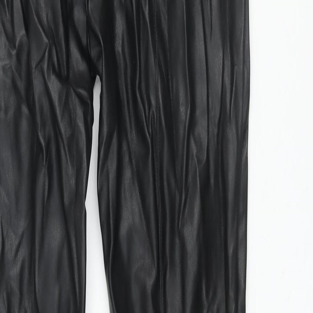 Zara Womens Black Polyurethane Trousers Size M L29 in Regular Zip - Leather Look