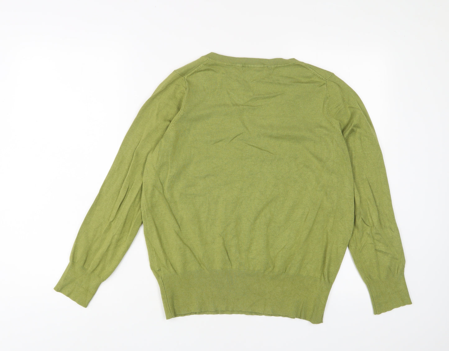 Marks and Spencer Womens Green V-Neck Viscose Pullover Jumper Size 16