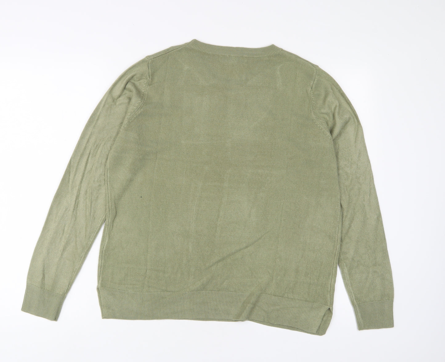 Marks and Spencer Womens Green Crew Neck Acrylic Pullover Jumper Size 16