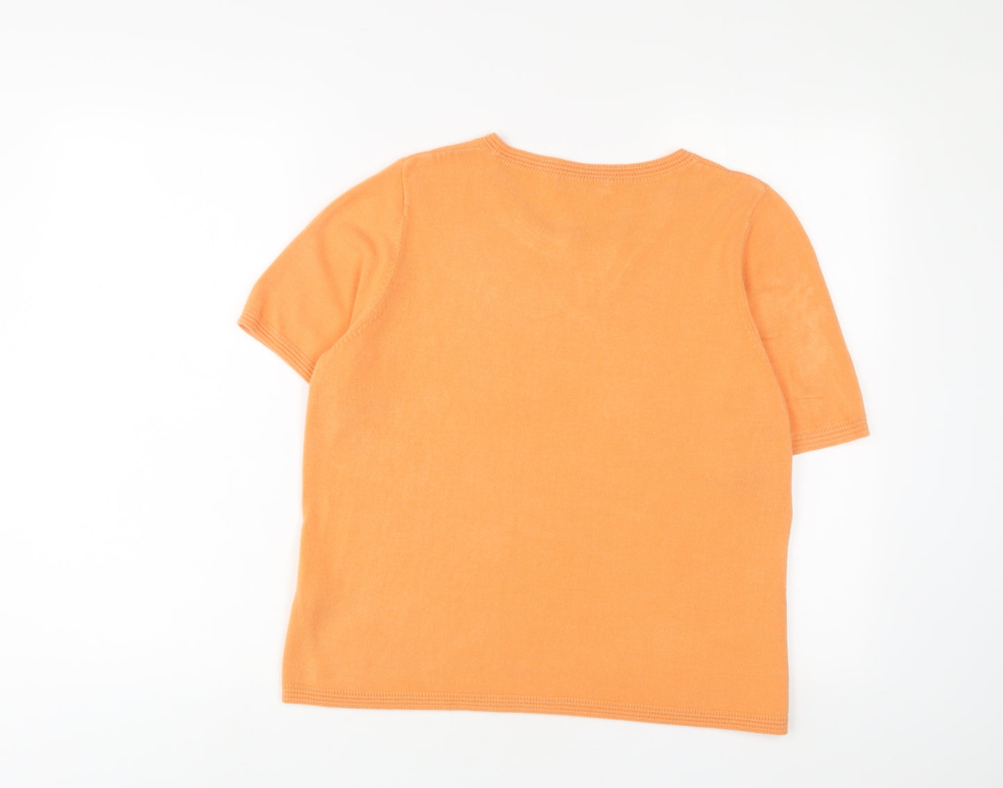 Classic Womens Orange Crew Neck Acrylic Pullover Jumper Size 16