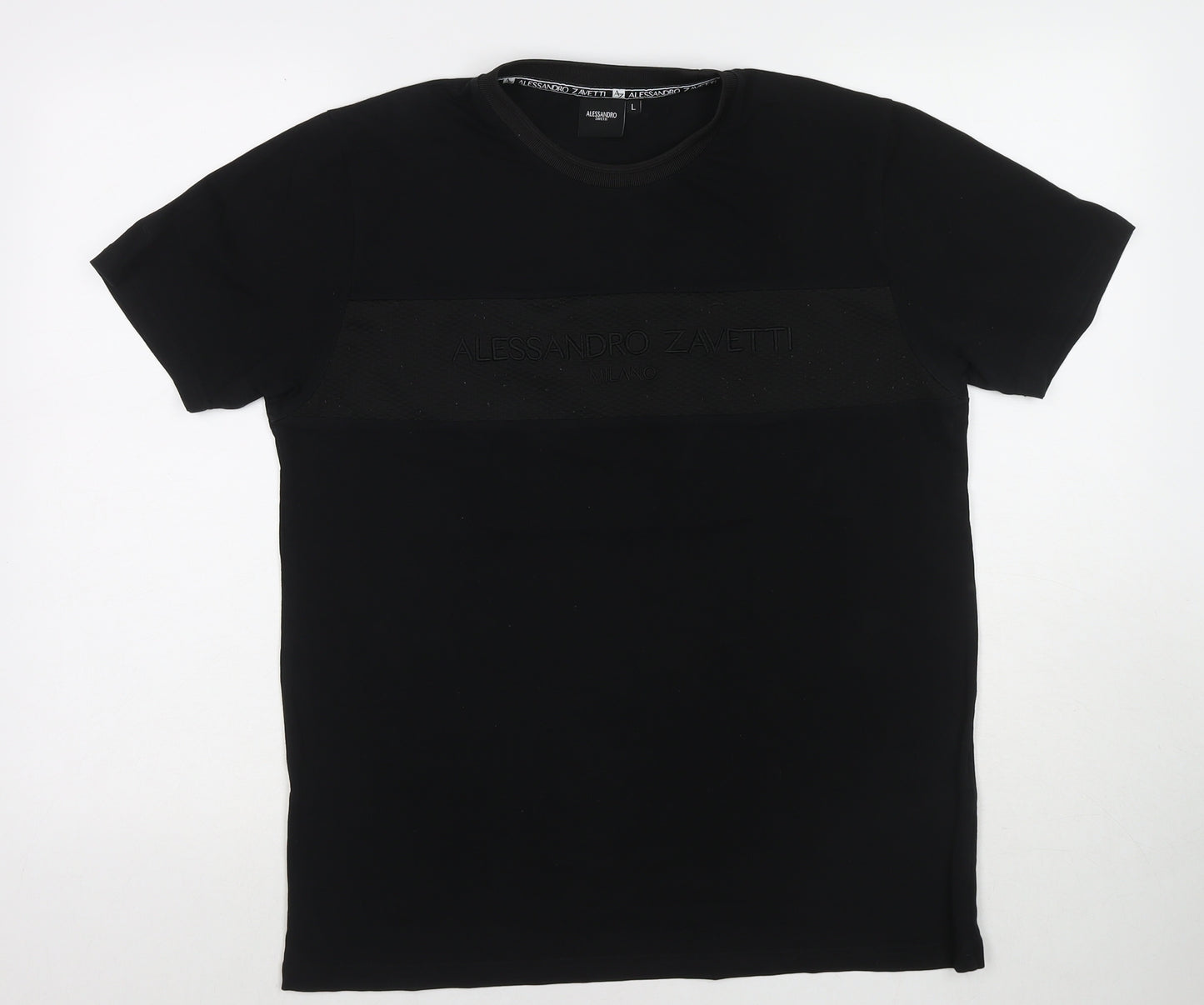 Alessandro Zavetti Mens Black Cotton T-Shirt Size L Round Neck - Logo