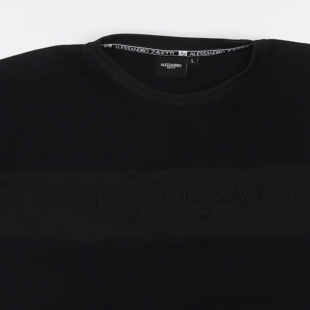 Alessandro Zavetti Mens Black Cotton T-Shirt Size L Round Neck - Logo