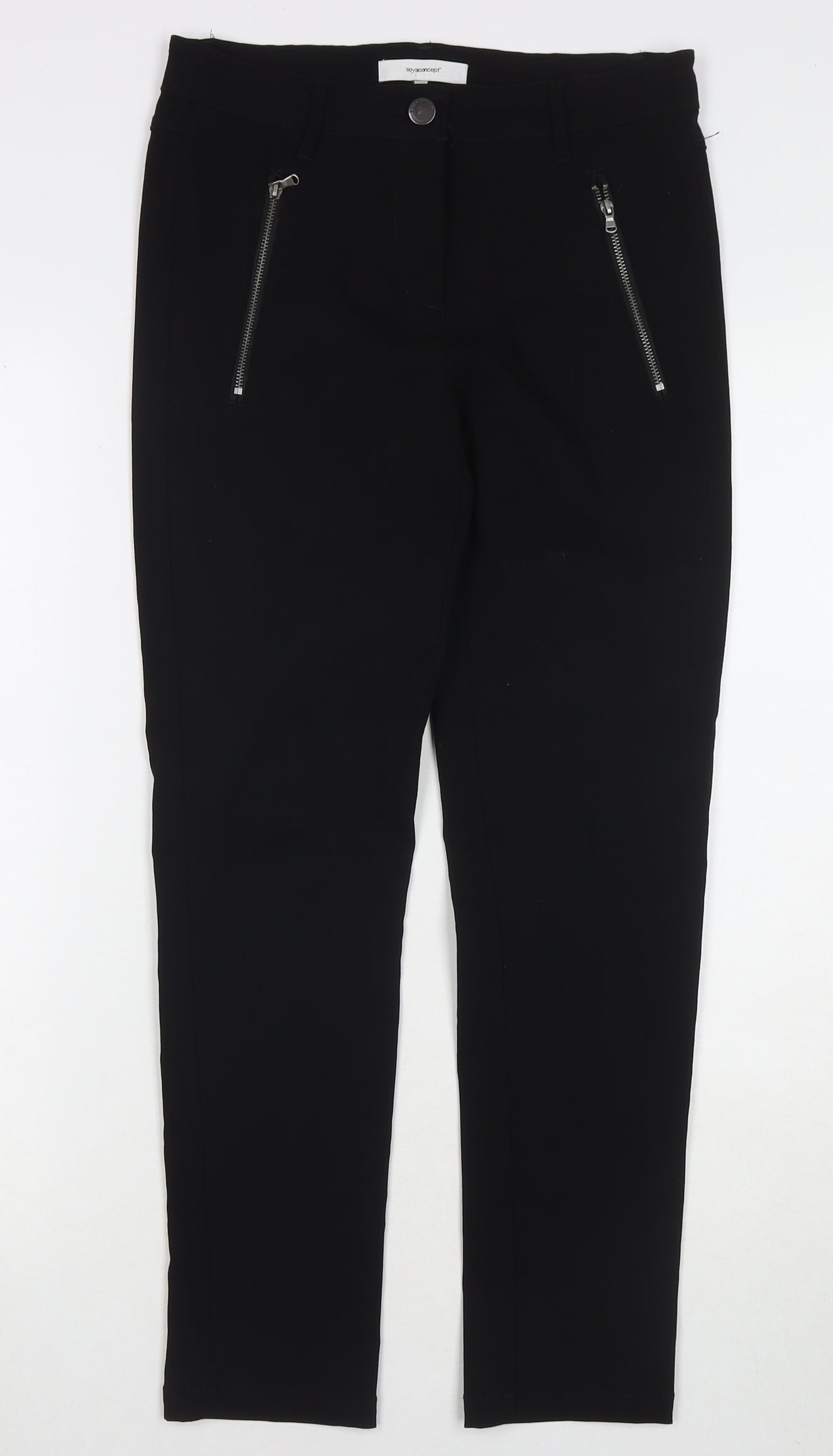 Soyaconcept Womens Black Viscose Trousers Size 8 L25 in Regular Zip