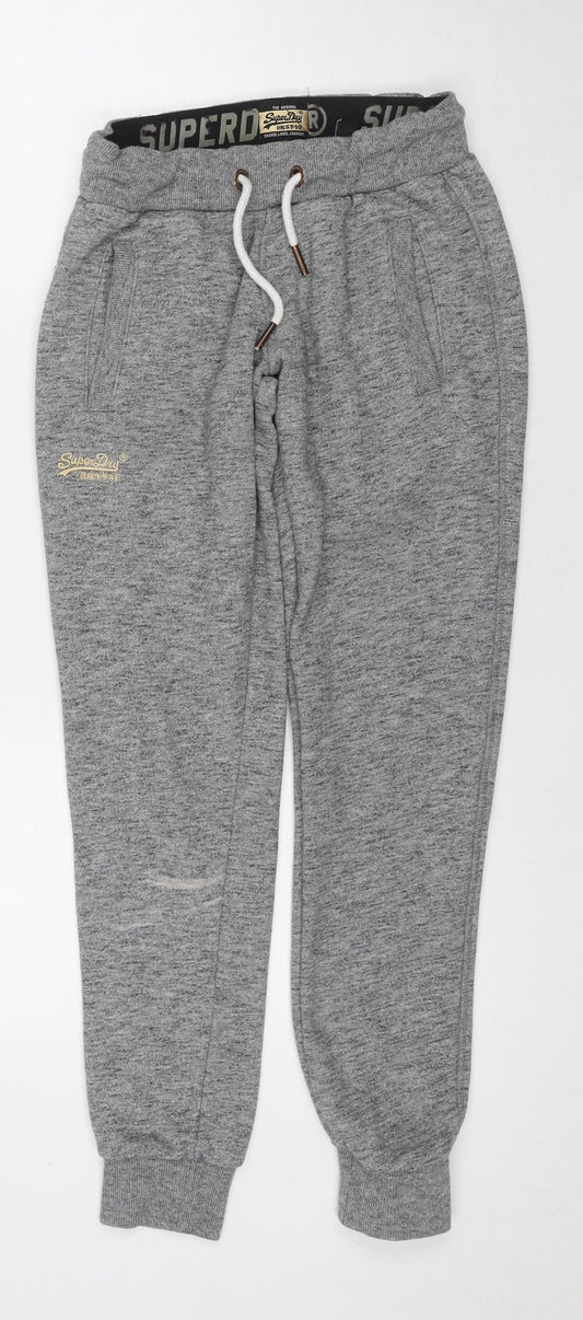 Superdry Womens Grey Cotton Jogger Trousers Size 10 L28 in Regular Drawstring