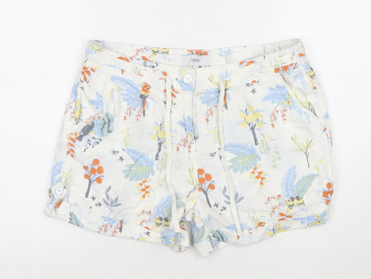 NEXT Womens Multicoloured Floral Linen Mom Shorts Size 12 L4 in Regular Zip