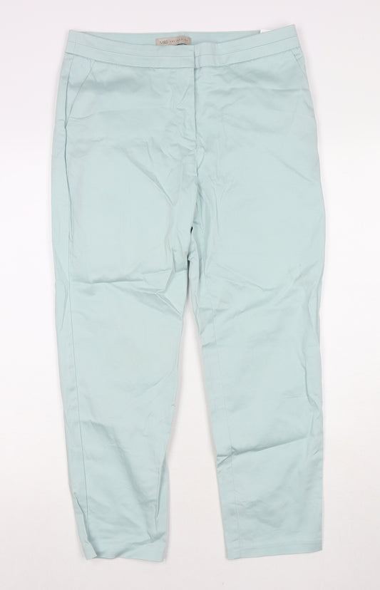 Marks and Spencer Womens Blue Cotton Trousers Size 12 L24 in Regular Zip