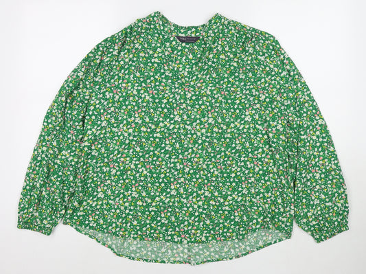 Marks and Spencer Womens Green Floral Viscose Basic Blouse Size 14 V-Neck